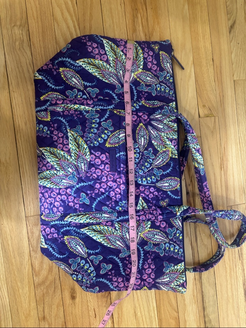 Vera Bradley Purple Floral Quilted Tote with Multicolor Leaf Pattern - Picture 8 of 9
